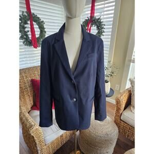 Lands' End Navy Blue Two Button Ponte Blazer Size 16 Career Preppy Nautical